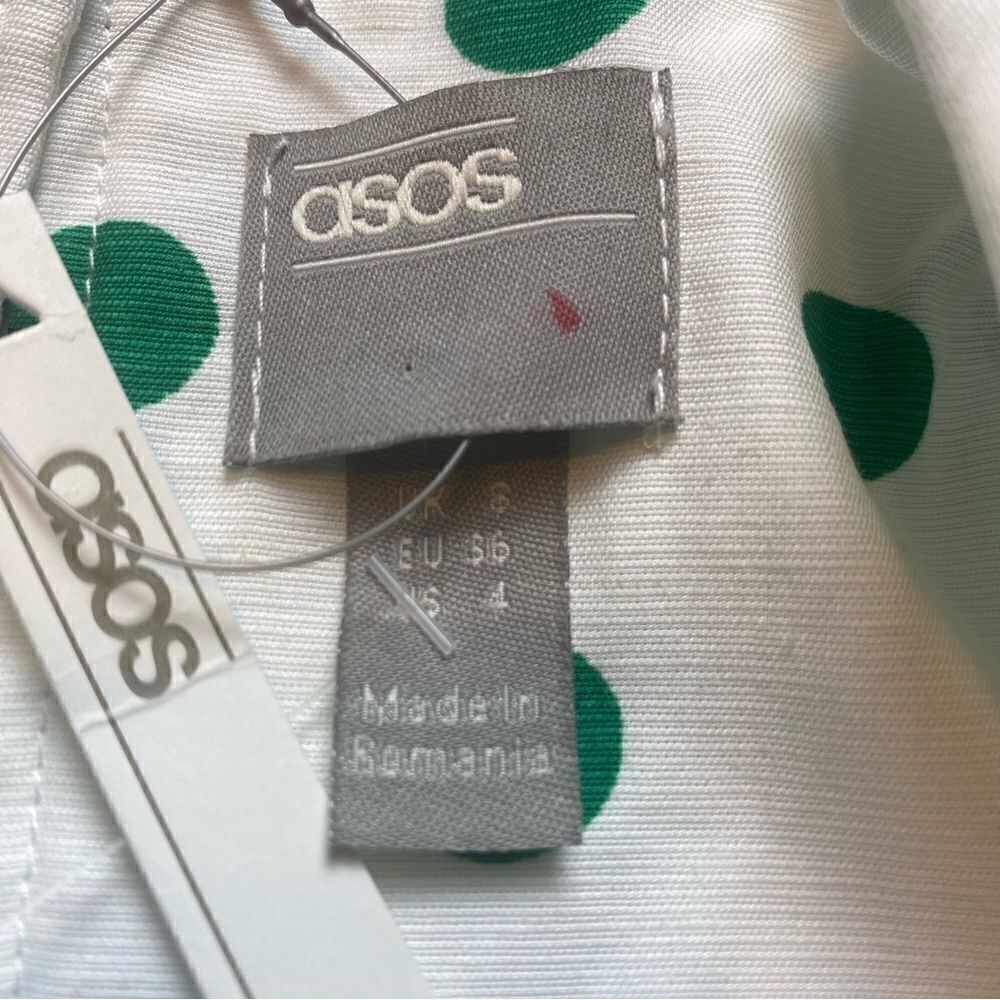 ASOS New With Tags White Green Polka Dot Dress Size 4 - Picture 3 of 14